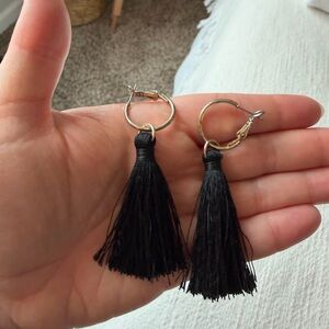 Black Tassel Hoop Earrings